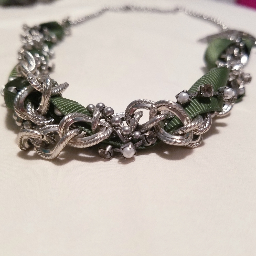 Aeropostale Chain Charm Ribbon Twist Necklace